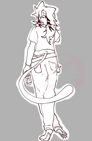 Meow standing looking at the camera while smiling